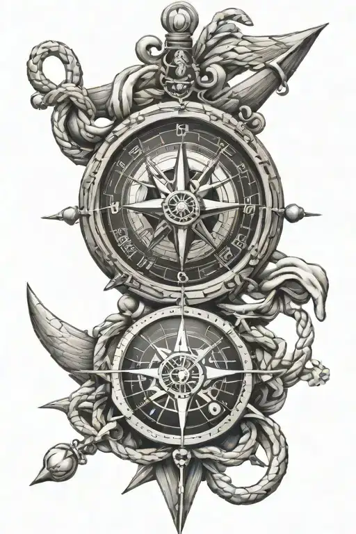 Soccer ball, boat compass rose, eye of horus, compass, marine anchor, marine knot tattoo design idea