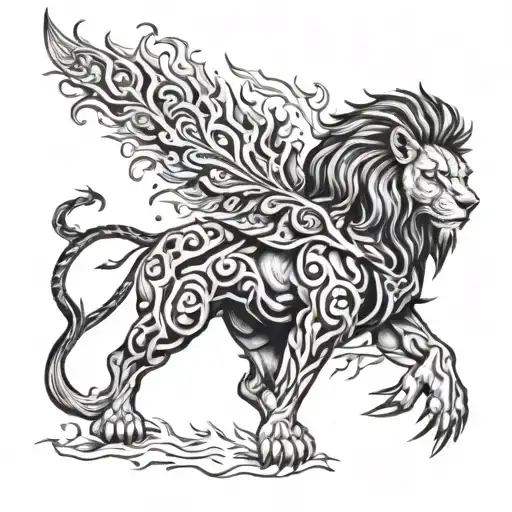 warrior lion flame fire muscle tattoo design idea