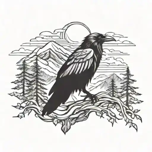 raven mountain tattoo design idea