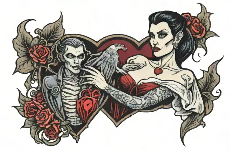 A Dracula Woman Holding a Heart tattoo design idea