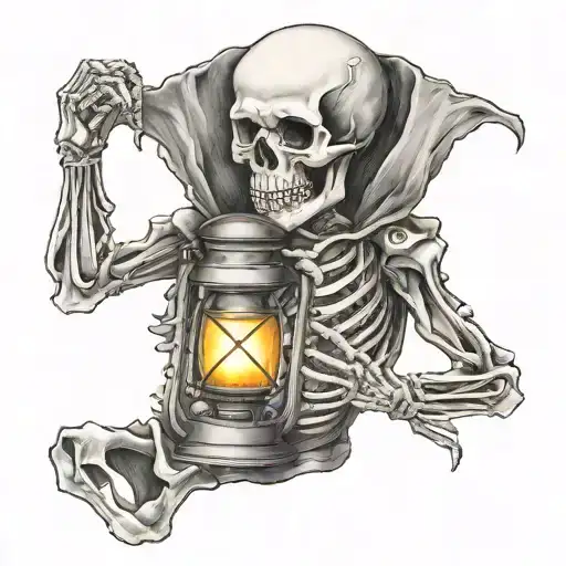 skeleton holding lantern tattoo design idea
