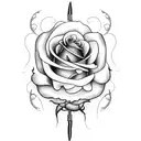 knife and roses tattoo design idea