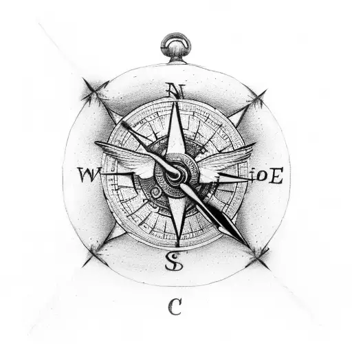 two swallows with a pocket watch and a compass rose tattoo design idea