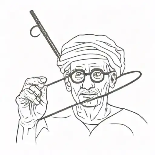 a blind man's glasses, a blind man's cane and a Palestinian Jata tattoo design idea