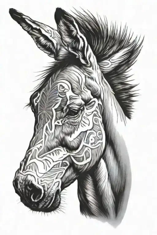 Half Donkey Head outlines, vertikal numbers tattoo design idea