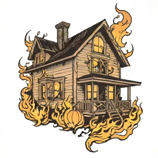 micheal Myers burning house  tattoo design idea