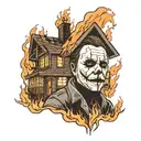 micheal Myers burning house  tattoo design idea