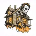 micheal Myers burning house  tattoo design idea