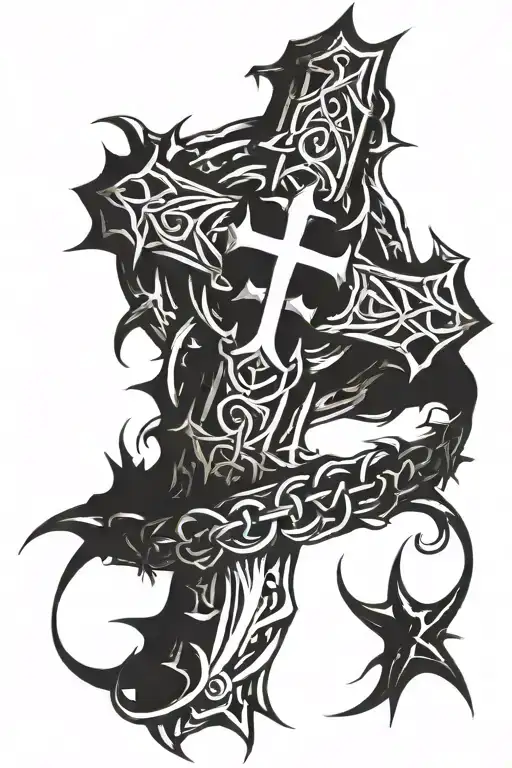 Cross with crown of thorns wrapped tattoo design idea