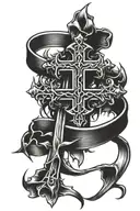 Cross with crown of thorns wrapped tattoo design idea