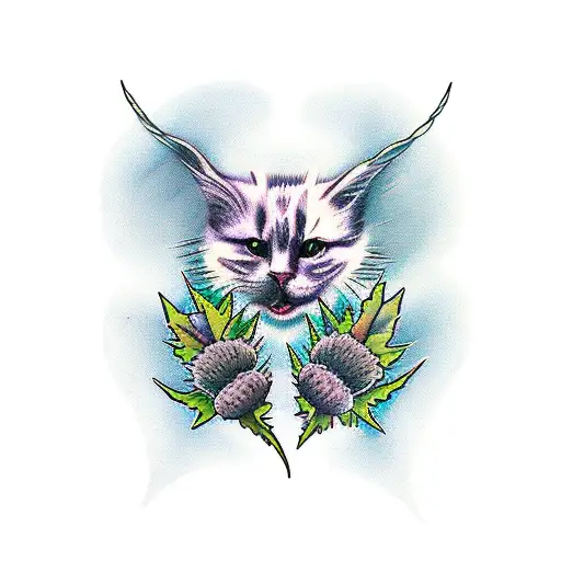 thistles with the negative space outlining the Mcintosh cat tattoo design idea