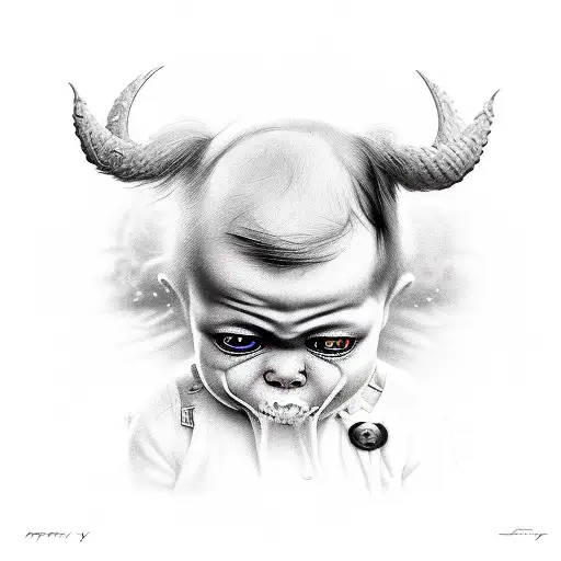 crying child protected by a demon tattoo design idea