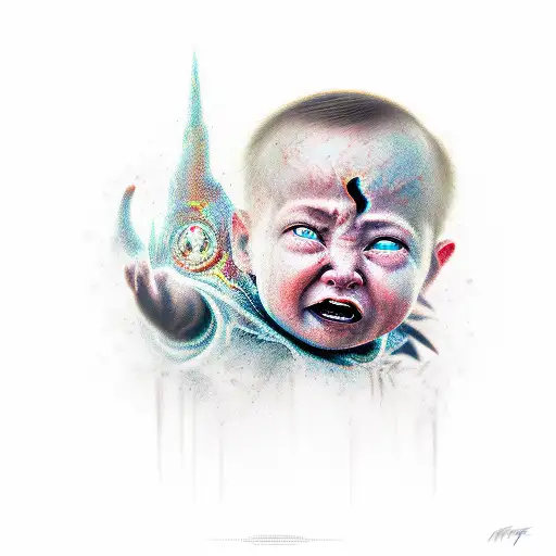 crying child becoming a demon tattoo design idea