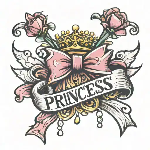 the word "princess" with the bow emoji on top of the last 's' in the word on top tattoo design idea