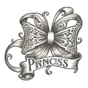 the word "princess" with the bow emoji on top of the last 's' in the word on top tattoo design idea