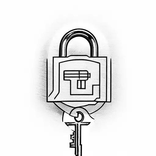 A geometric lock and key symbolizing security tattoo design idea