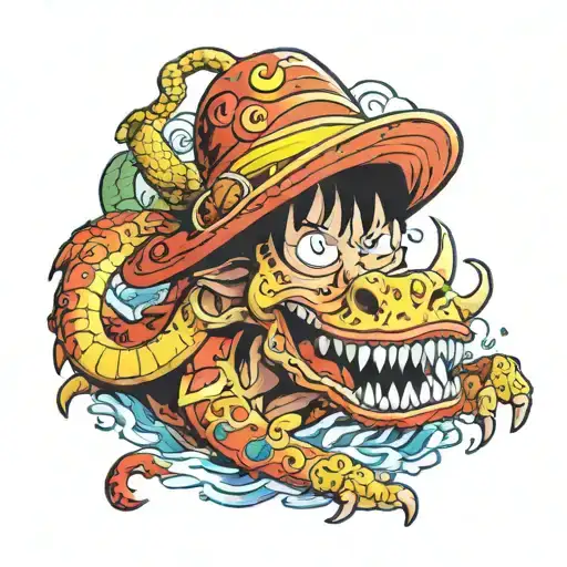 dragon from the one piece series, with luffy's straw hat tattoo design idea