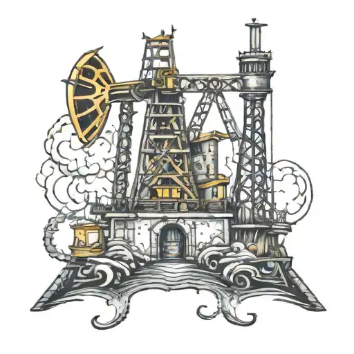 religious and oil rig tattoo design idea