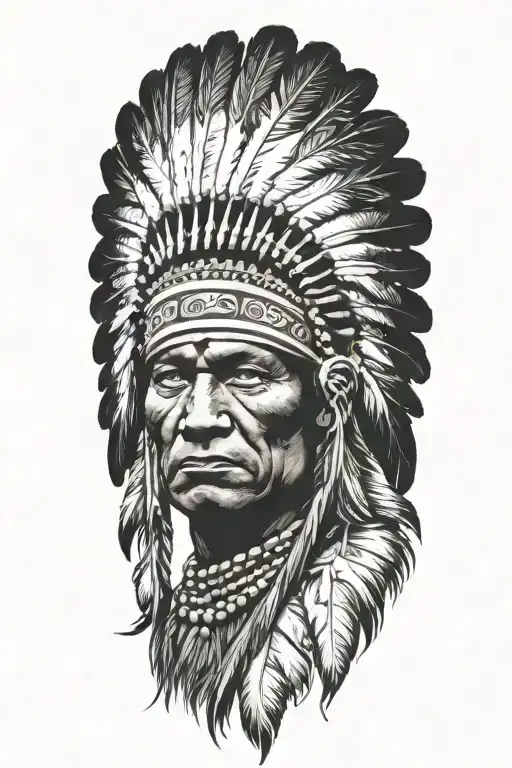crow Indian warrior face stripes bird on head  tattoo design idea