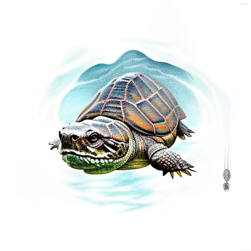 snapping turtle gaurding a cave tattoo design idea