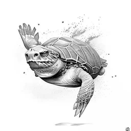 snapping turtle gaurding a cave tattoo design idea