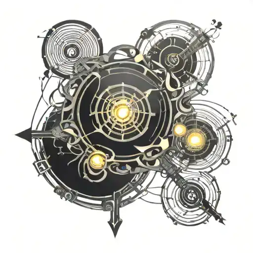 Magic The Gathering surrounded by swirling patterns tattoo design idea