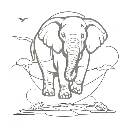 an elephant with its trunk up holding the earth around which a helicopter is flying tattoo design idea