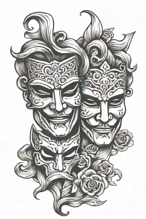 comedy and tragedy masks tattoo design idea