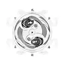 Yin yang symbol with a dragon and tiger intertwined in a fierce battle, the background is a vivid energy halo tattoo design idea