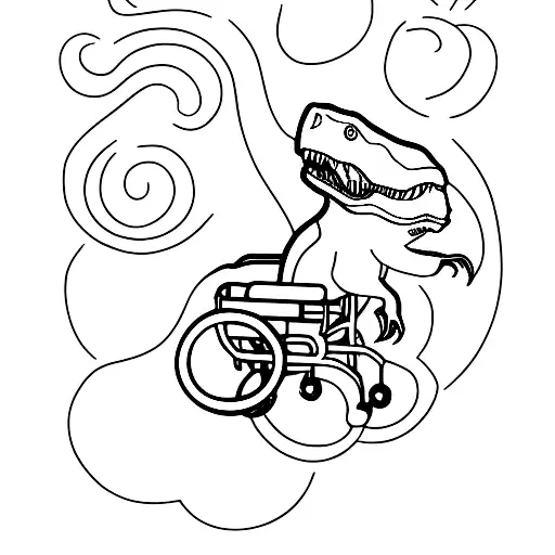 A T-Rex in a wheelchair tattoo design idea