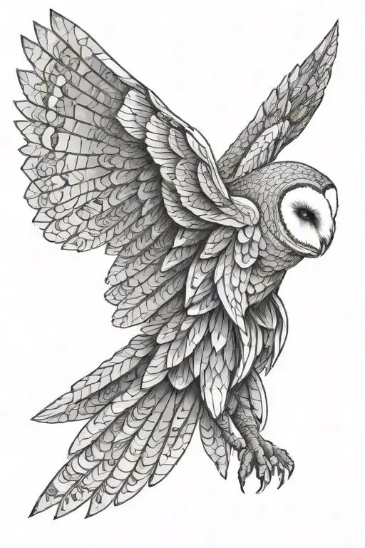 barn owl flying position skeleton tattoo design idea
