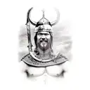 A valiant viking warrior standing in the gates of Valhalla tattoo design idea