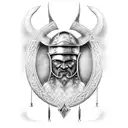 A valiant viking warrior standing in the gates of Valhalla tattoo design idea
