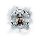 A valiant viking warrior standing in the gates of Valhalla tattoo design idea