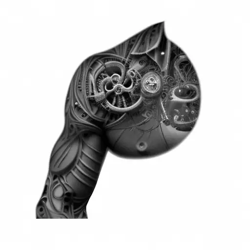 biomechanical cybernetic tattoo on man's pec tattoo design idea