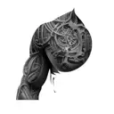 a man with a biomechanical tattoo on his chest tattoo design idea