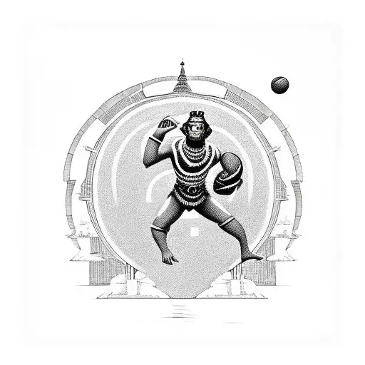 hanuman playing basketball  with mandelas behind tattoo design idea