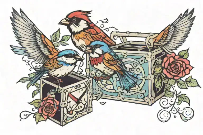 freedom, sparrows, jack in the box ,  tattoo design idea