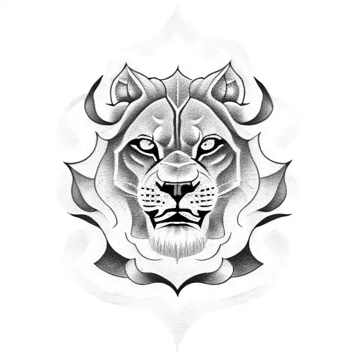 roaring lion with black rose tattoo design idea
