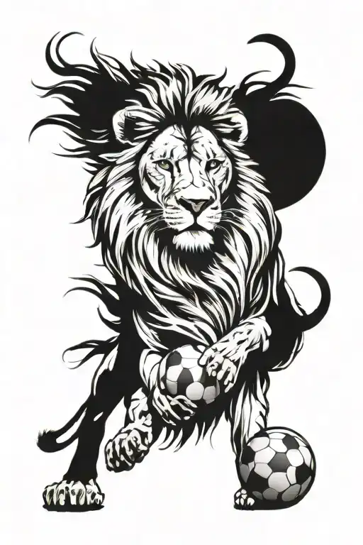A lion with a soccer ball mane tattoo design idea