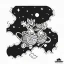 Tom and Jerry on a planet tattoo design idea