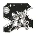 Tom and Jerry on a planet tattoo design idea