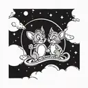 Tom and Jerry on a planet tattoo design idea