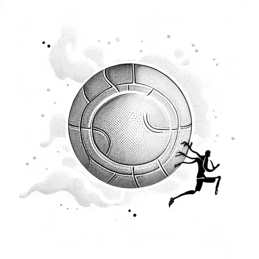 A basketball player diving into the ocean with musical notes floating around them tattoo design idea