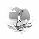 A basketball player diving into the ocean with musical notes floating around them tattoo design idea