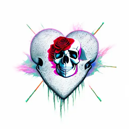 ripped-skin heart rose skull tattoo design idea