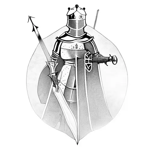 full body medieval knight with sword tattoo design idea
