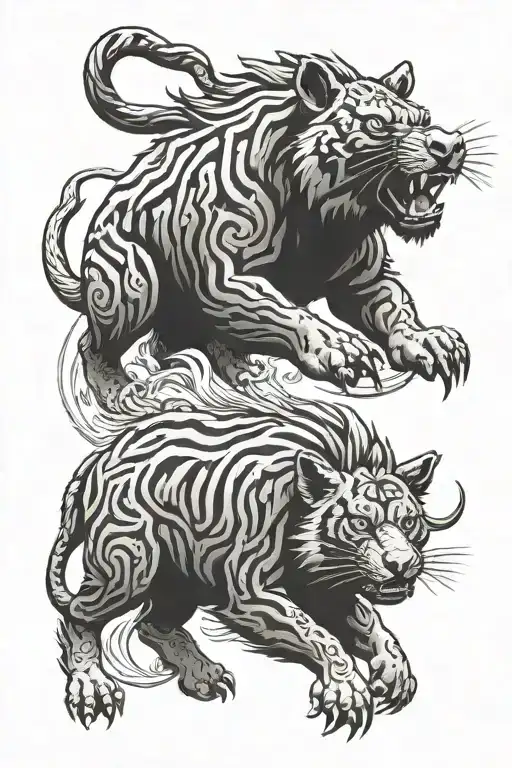 Chinese zodiac boar, monkey, tiger, and rabbit tattoo design idea