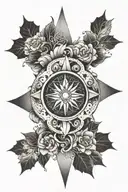 A compass rose tattoo with traditional Korean patterns in the background, symbolizing the client's love for both travel and Korean culture tattoo design idea