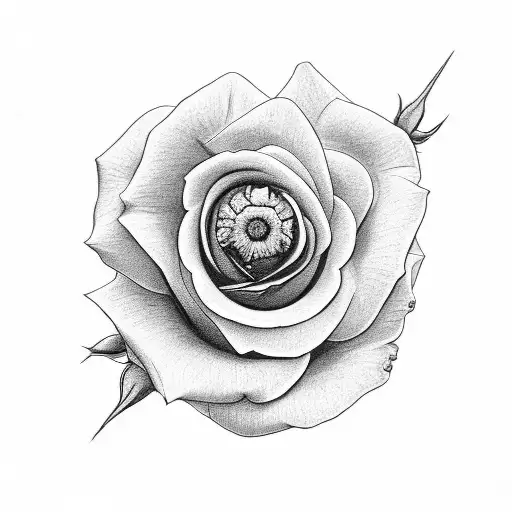 a rose, marigold, morning glory and daisy tattoo design idea